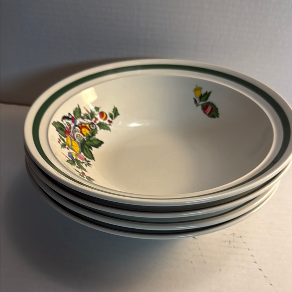 Floral Patterned Bowls with Green Trim